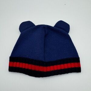 Gucci Baby Navy Beanie with Red Stripe and Ear Details Wool